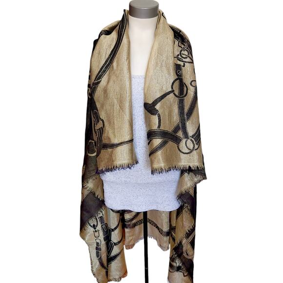 RALPH LAUREN PURPLE LABEL cashmere wool signature scarf wrap shawl black gold - Picture 5 of 12